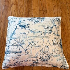 Set of 2 Coastal Sketch Blue and White Pillows